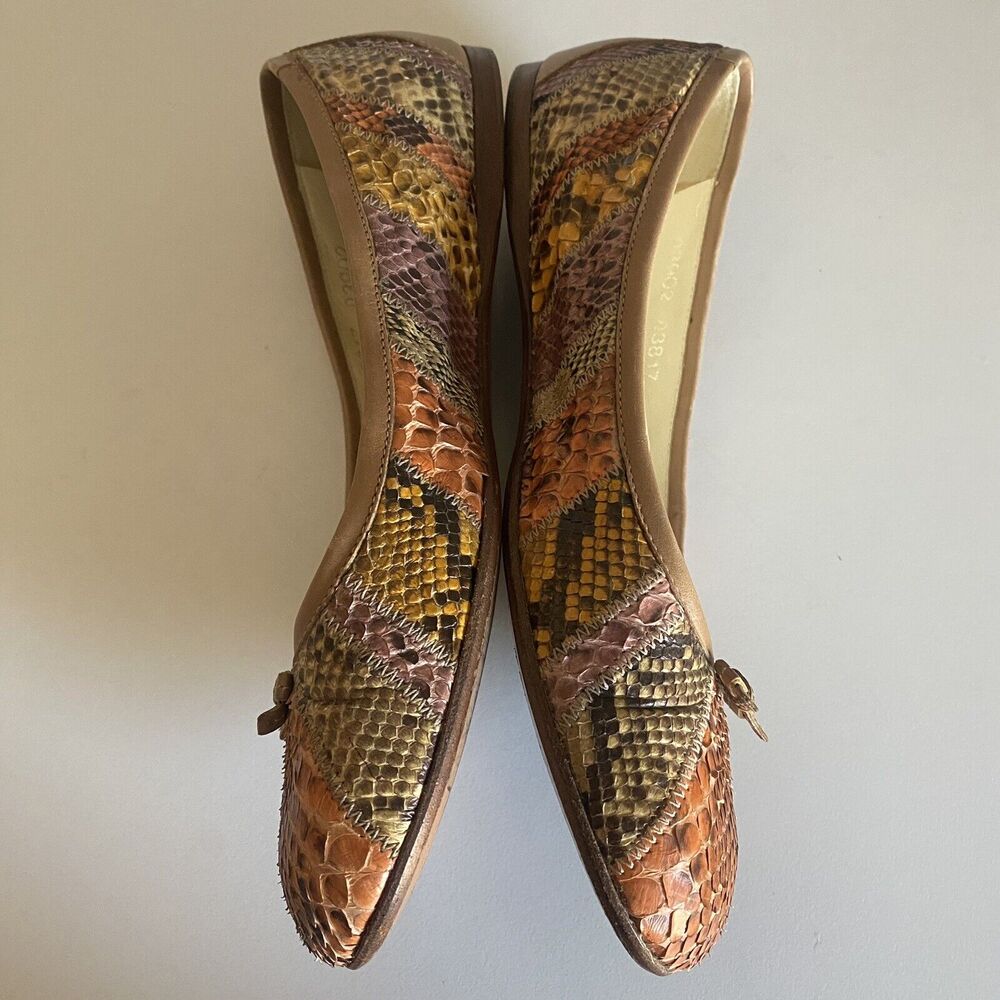 Prada Ballet Flat Leather Snake Python Patchwork Bow Brown Beige Orange 35.5 - Picture 9 of 12